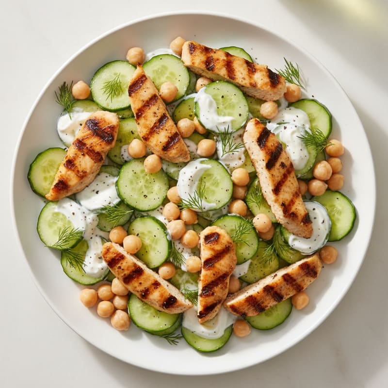 Cucumber and Dill Yogurt Salad with Grilled Chicken