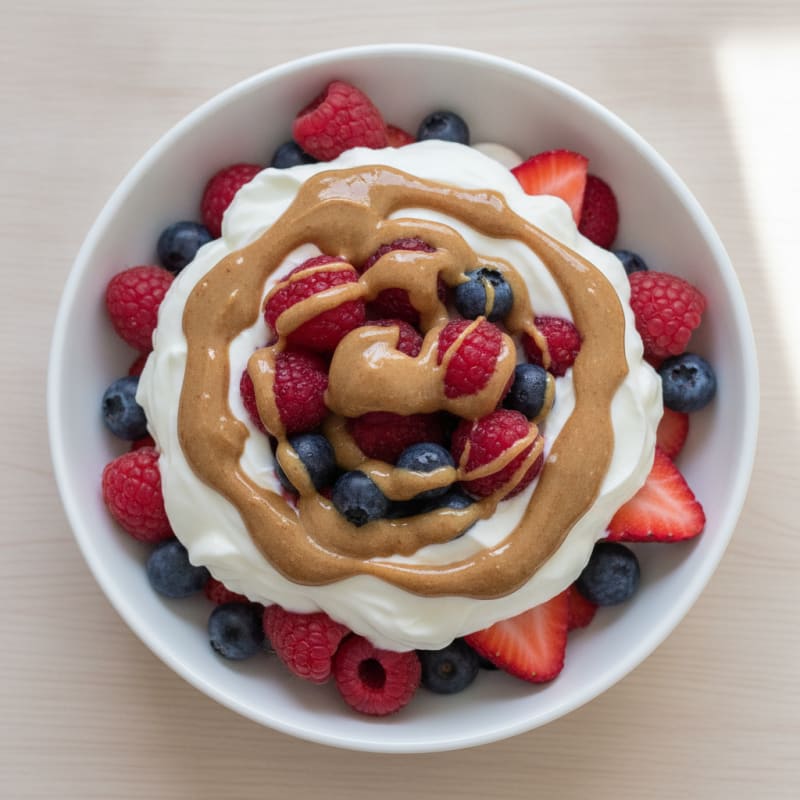 Greek Yogurt Protein Parfait with Mixed Berries and Almond Butter