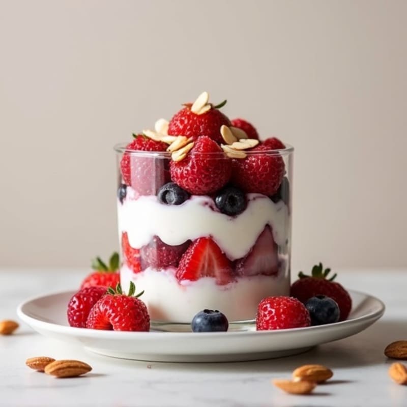 Greek Yogurt Protein Parfait with Mixed Berries and Almonds