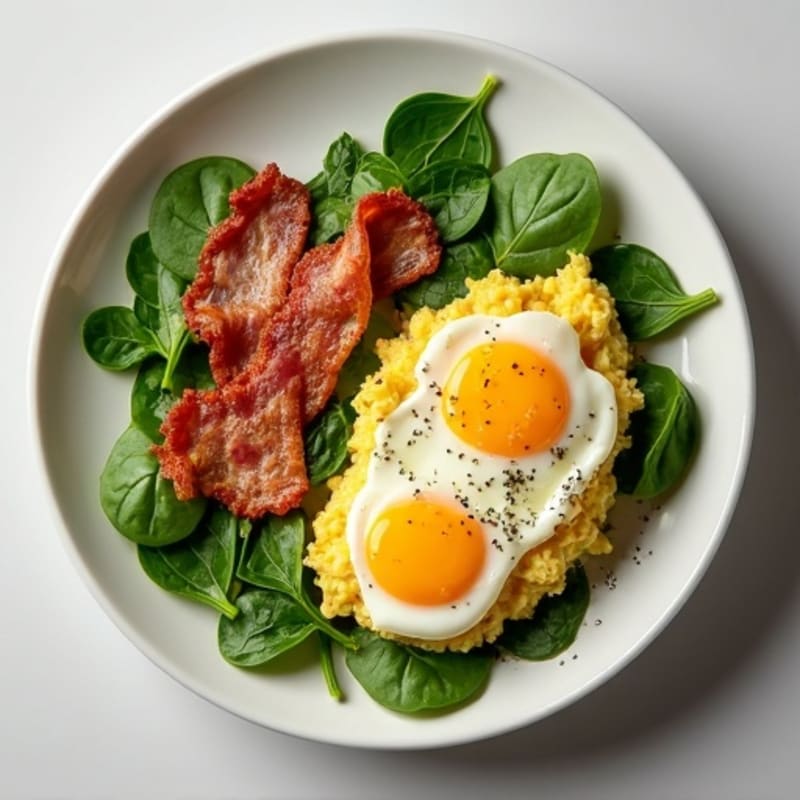 Cottage Cheese Scramble with Spinach and Turkey Bacon