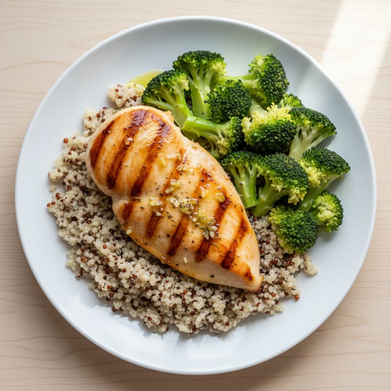 Grilled Chicken Breast with Quinoa and Steamed Broccoli