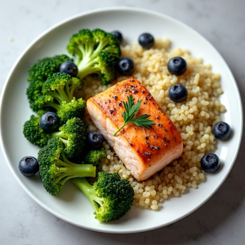 Herb-Seared Salmon with Steamed Broccoli and Quinoa