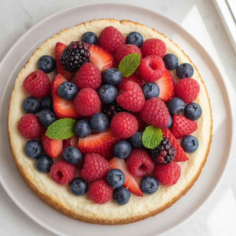 Greek Yogurt Protein Cheesecake with Mixed Berries