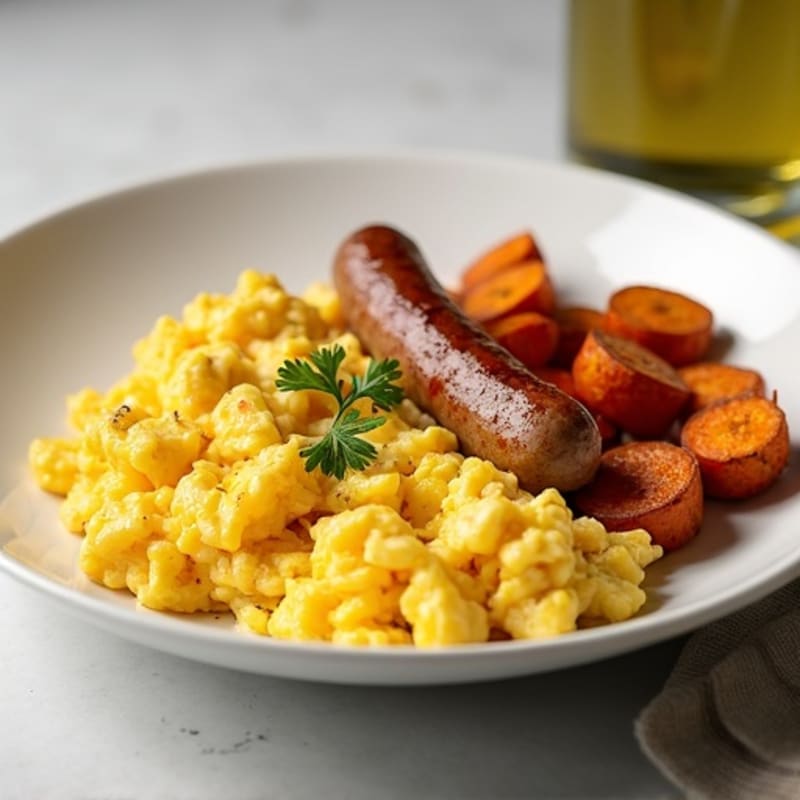 Egg White Scramble with Turkey Sausage and Roasted Sweet Potato