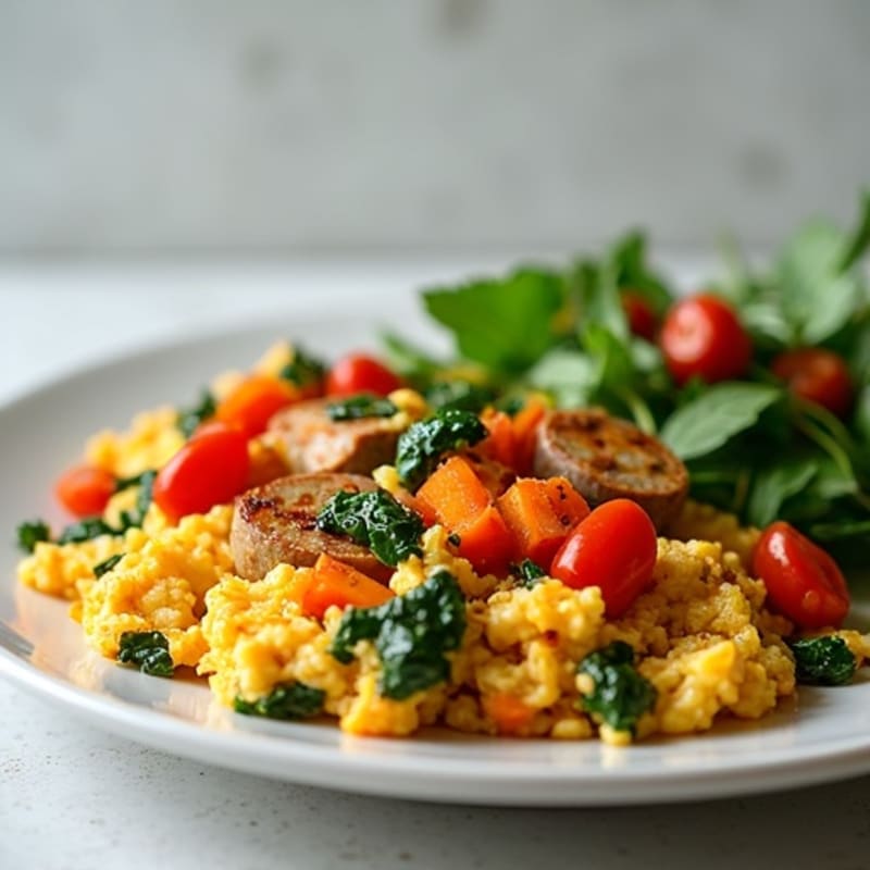 Protein-Packed Scramble with Roasted Sweet Potatoes and Fresh Herbs