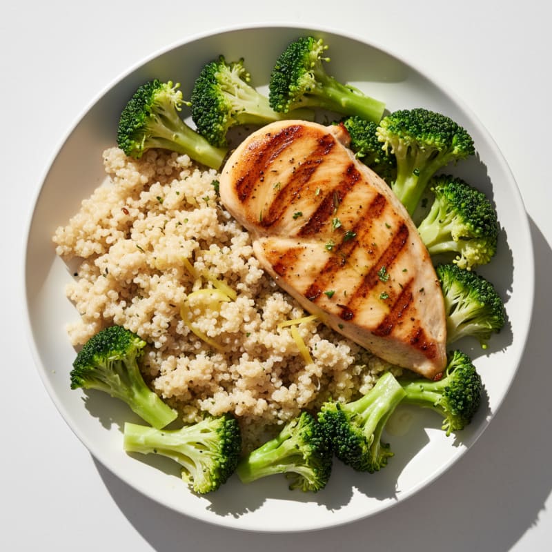 Grilled Chicken Breast with Quinoa and Steamed Broccoli