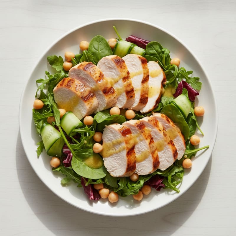 Grilled Turkey Breast Salad with Mixed Greens and Chickpeas