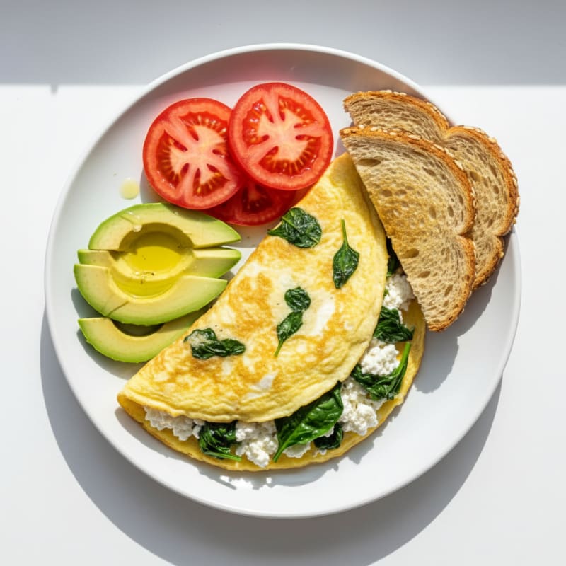 Egg White Spinach Omelette with Cottage Cheese and Tomato