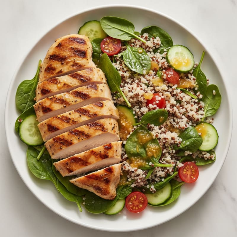 Grilled Chicken Breast with Quinoa Spinach Salad
