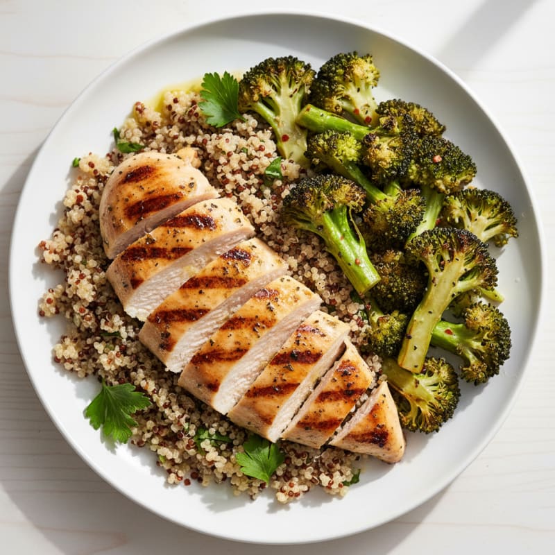 Grilled Chicken Breast with Quinoa and Roasted Broccoli
