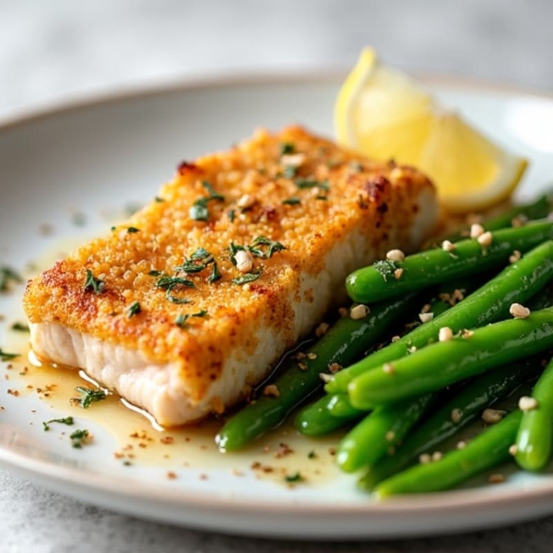 Crispy Pan-Seared Tuna with Lemon-Garlic Green Beans