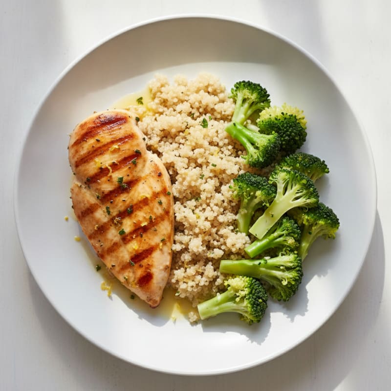 Grilled Chicken Breast with Quinoa and Steamed Broccoli