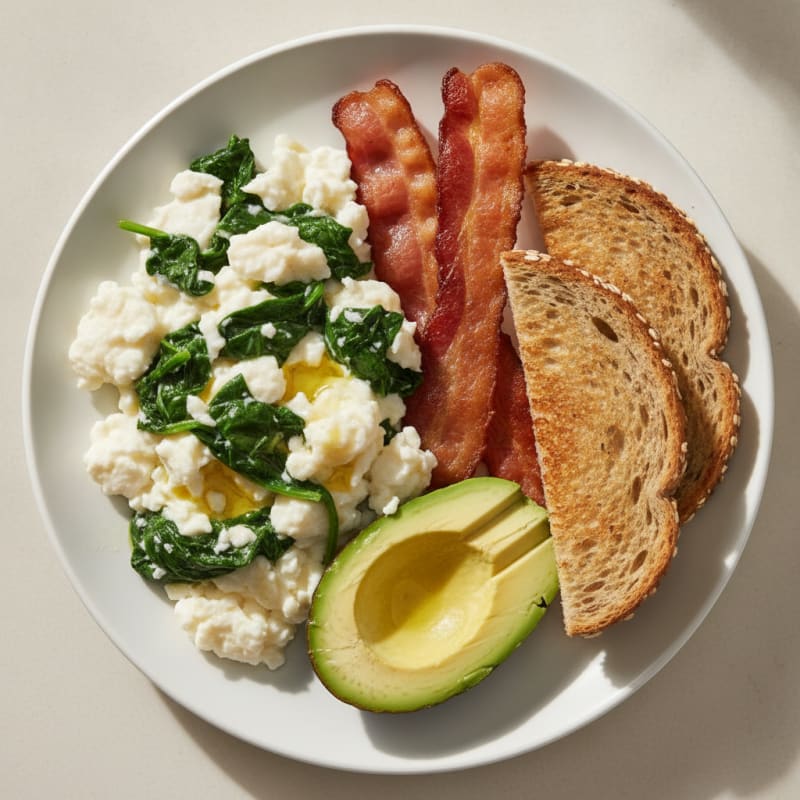 Egg White Scramble with Spinach and Turkey Bacon