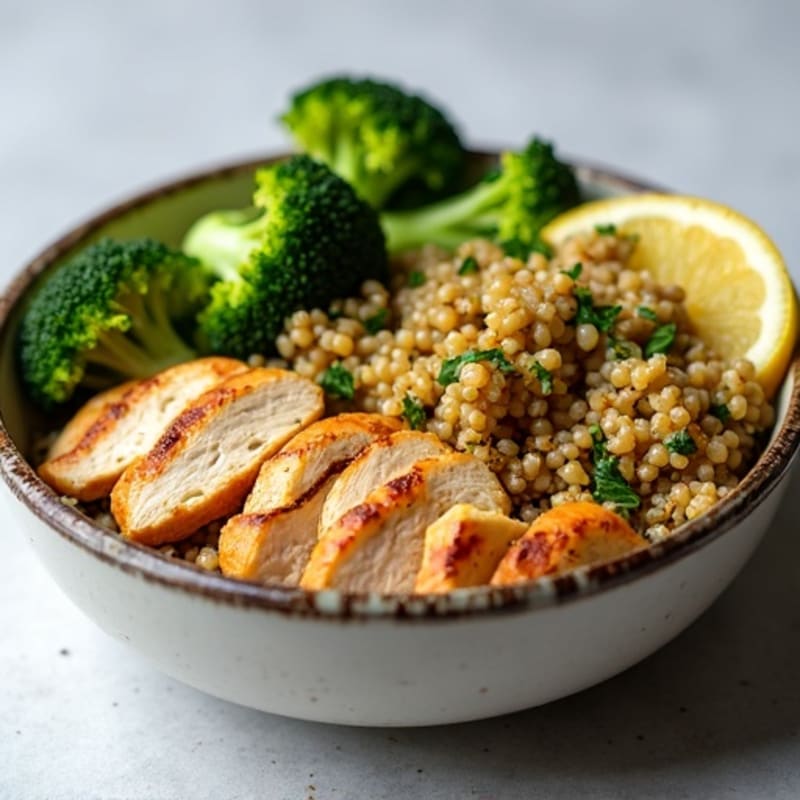 Grilled Chicken and Quinoa Power Bowl with Roasted Broccoli