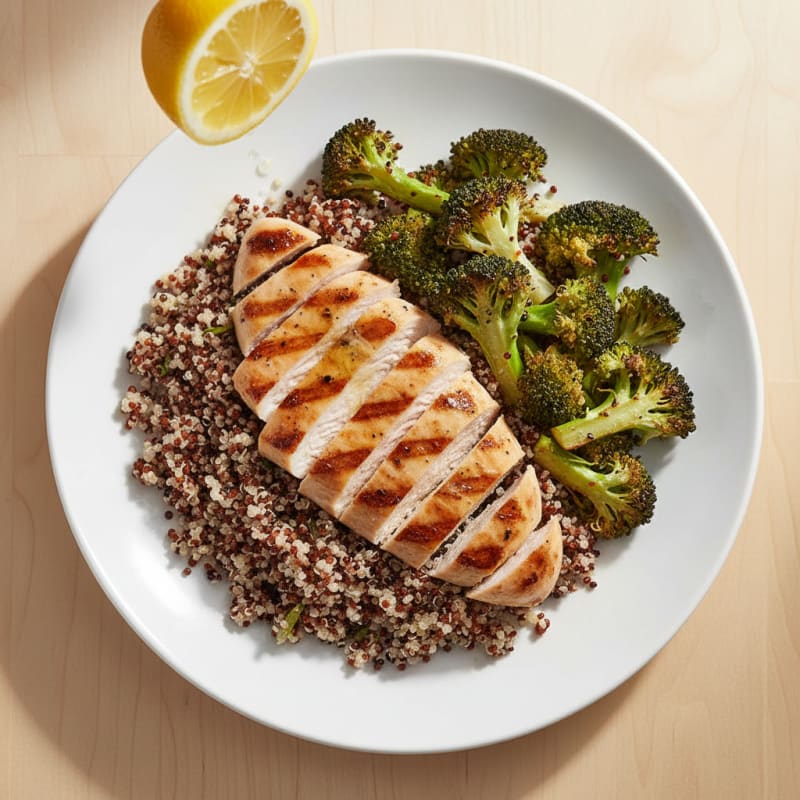 Grilled Chicken Breast with Quinoa and Roasted Broccoli