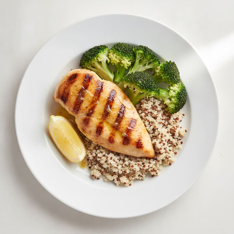 Grilled Chicken Breast with Quinoa and Steamed Broccoli
