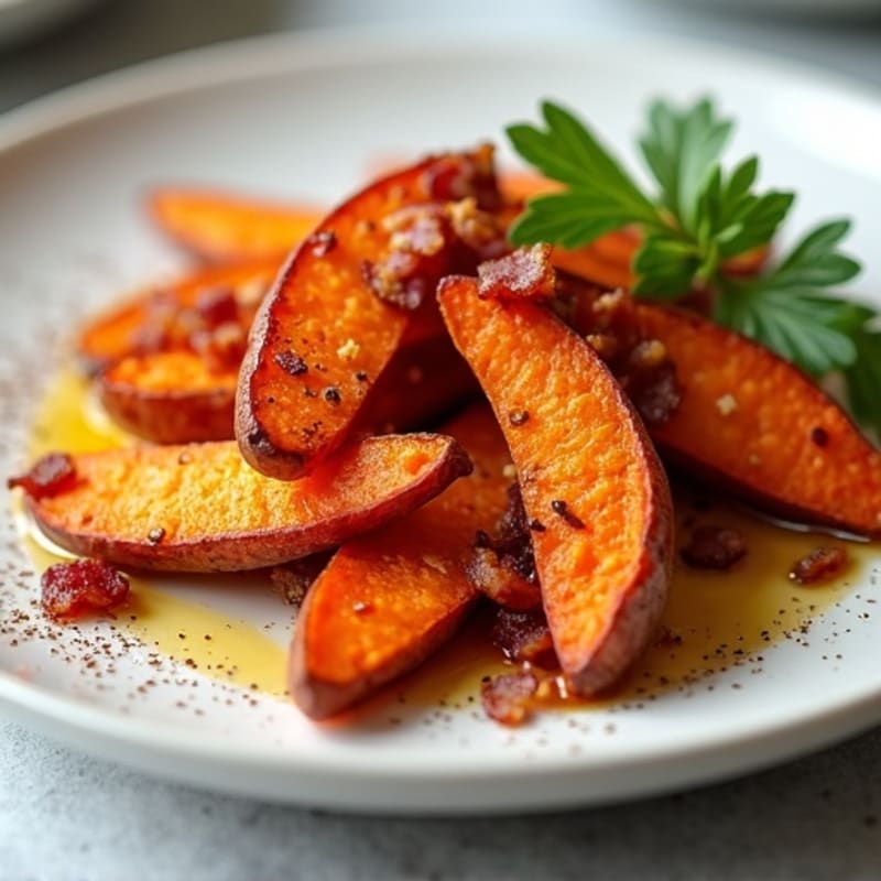Crispy Sweet Potato Wedges with Turkey Bacon Crumbles