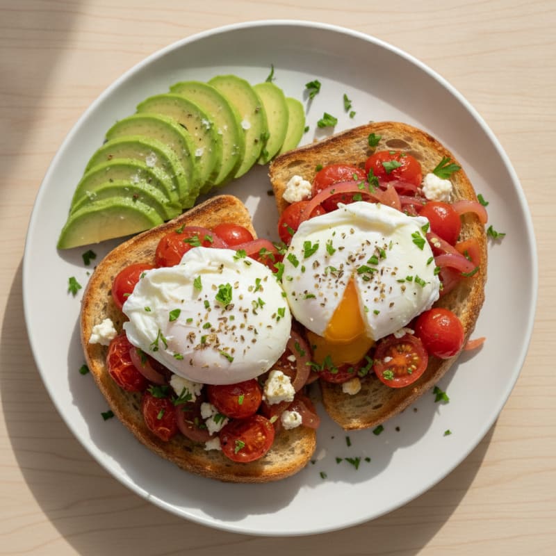 Poached Egg with Herbed Tomatoes on Sourdough