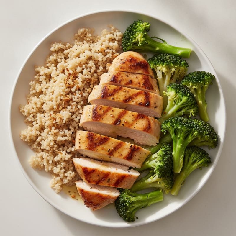 Grilled Chicken Breast with Quinoa and Steamed Broccoli