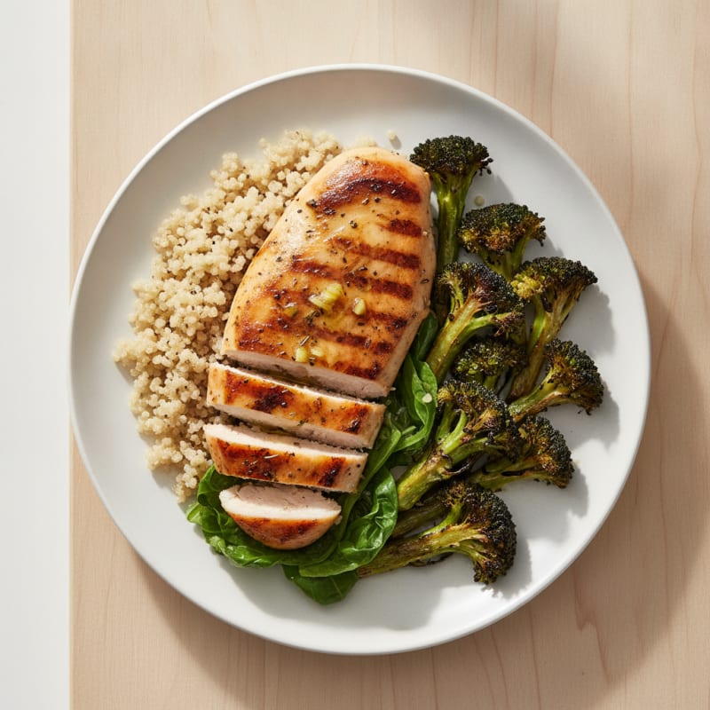 Grilled Chicken Breast with Quinoa and Roasted Broccoli