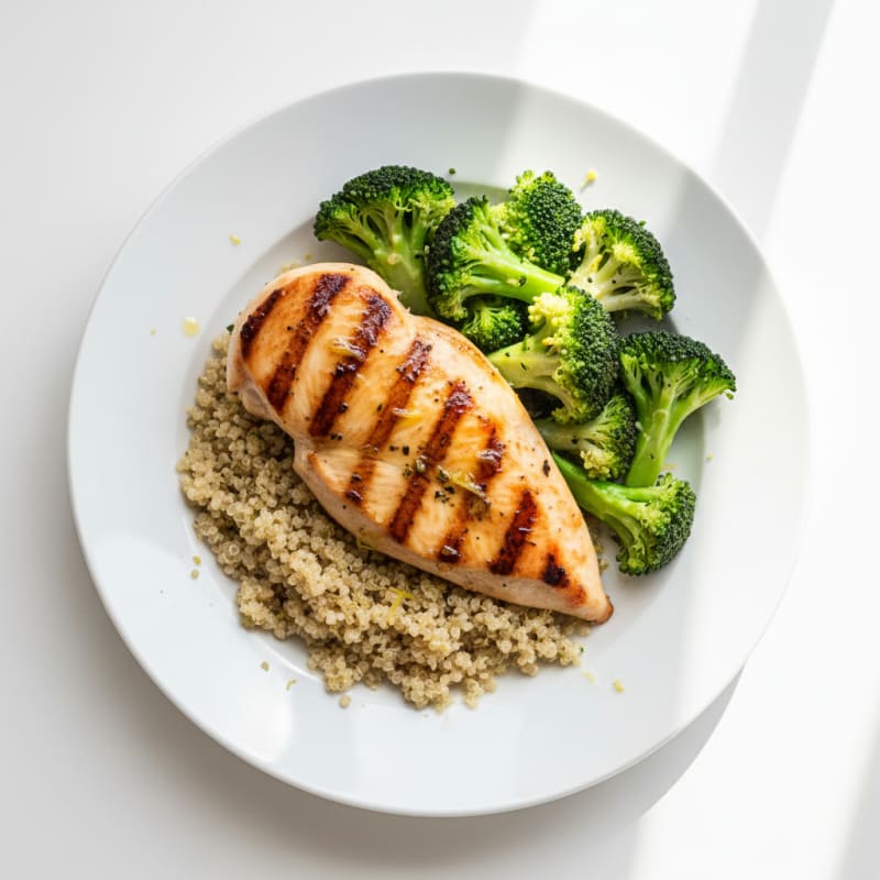 Grilled Lemon Chicken Breast with Steamed Broccoli and Quinoa