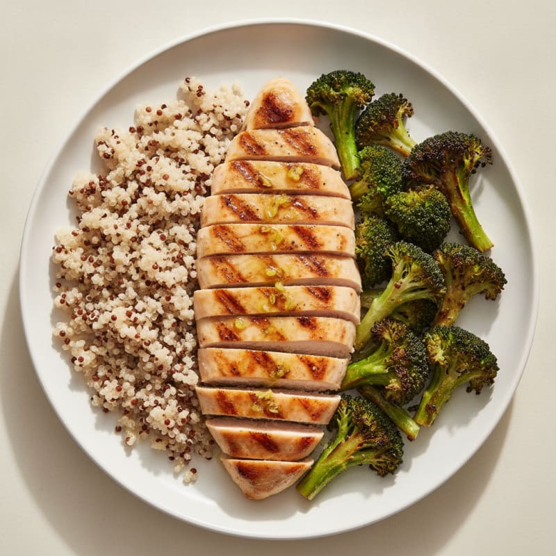 Grilled Chicken Breast with Quinoa and Roasted Broccoli