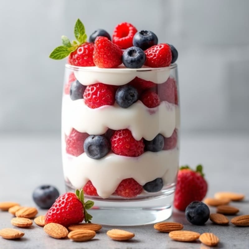 Greek Yogurt Protein Parfait with Mixed Berries and Almonds