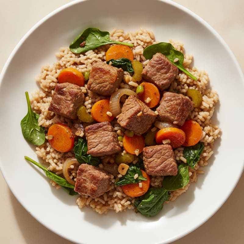 Braised Beef and Vegetable Rice Bowl