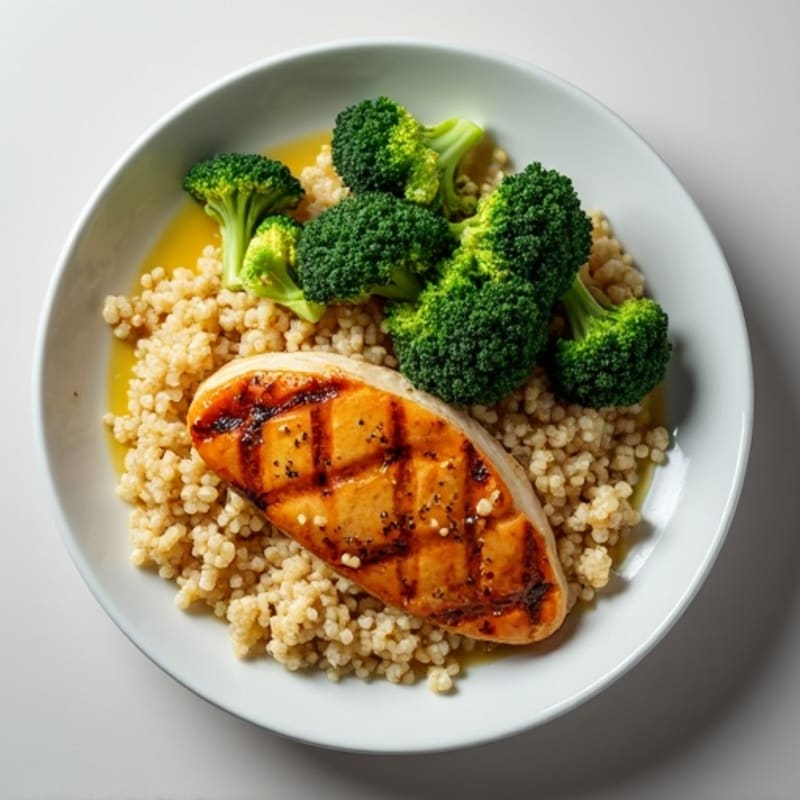 Grilled Chicken Breast with Roasted Broccoli and Quinoa