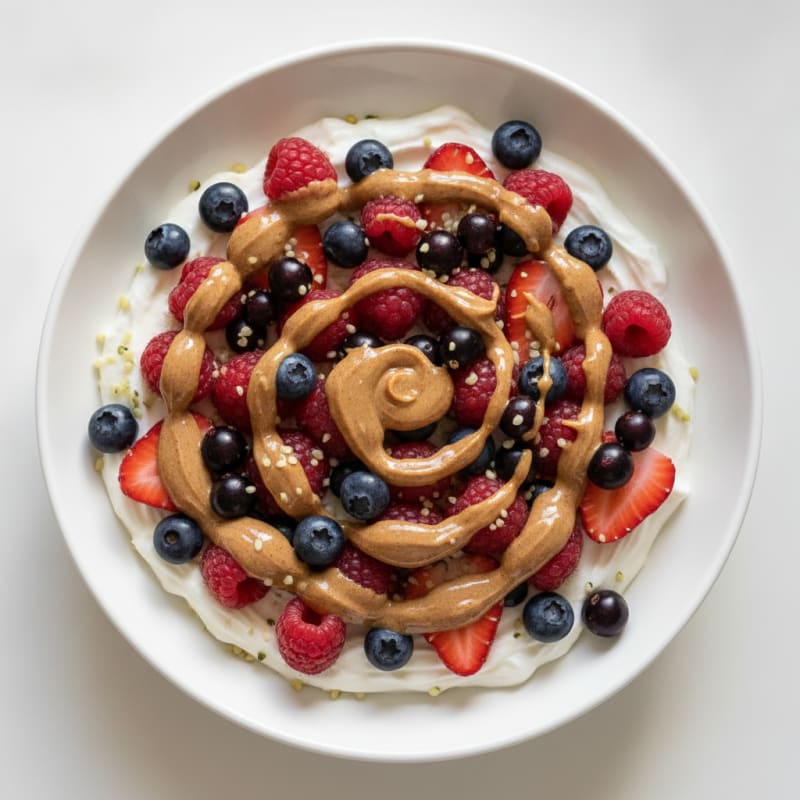Greek Yogurt Protein Bowl with Mixed Berries and Almond Butter