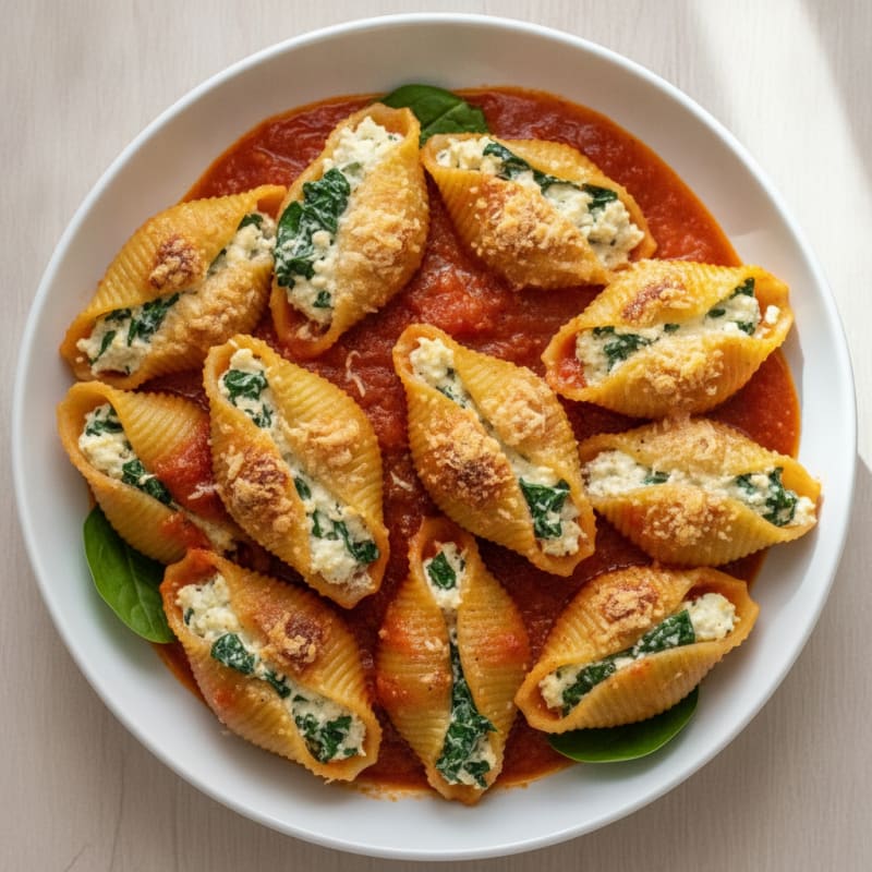 Spinach Ricotta Stuffed Shells Baked Marinara
