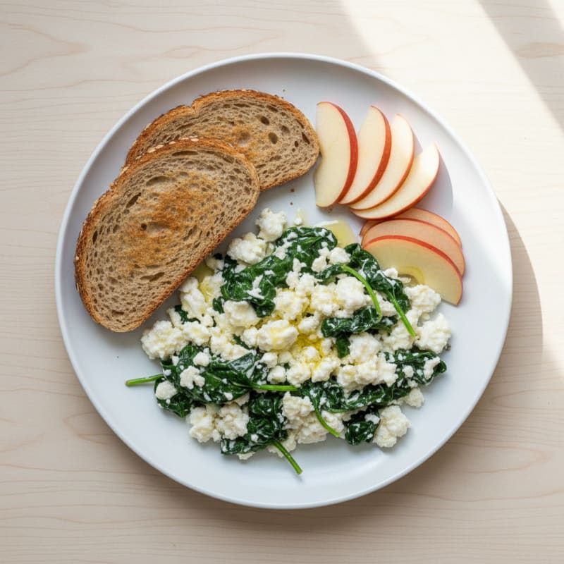 Egg White and Cottage Cheese Scramble with Sautéed Spinach