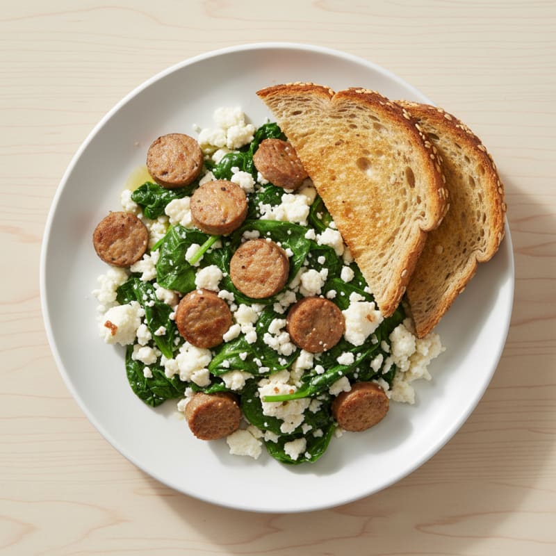 Egg White and Turkey Sausage Scramble with Spinach and Feta