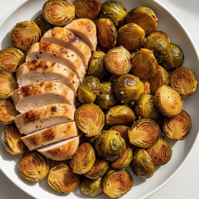 Balsamic Glazed Brussels Sprouts with Roasted Chicken