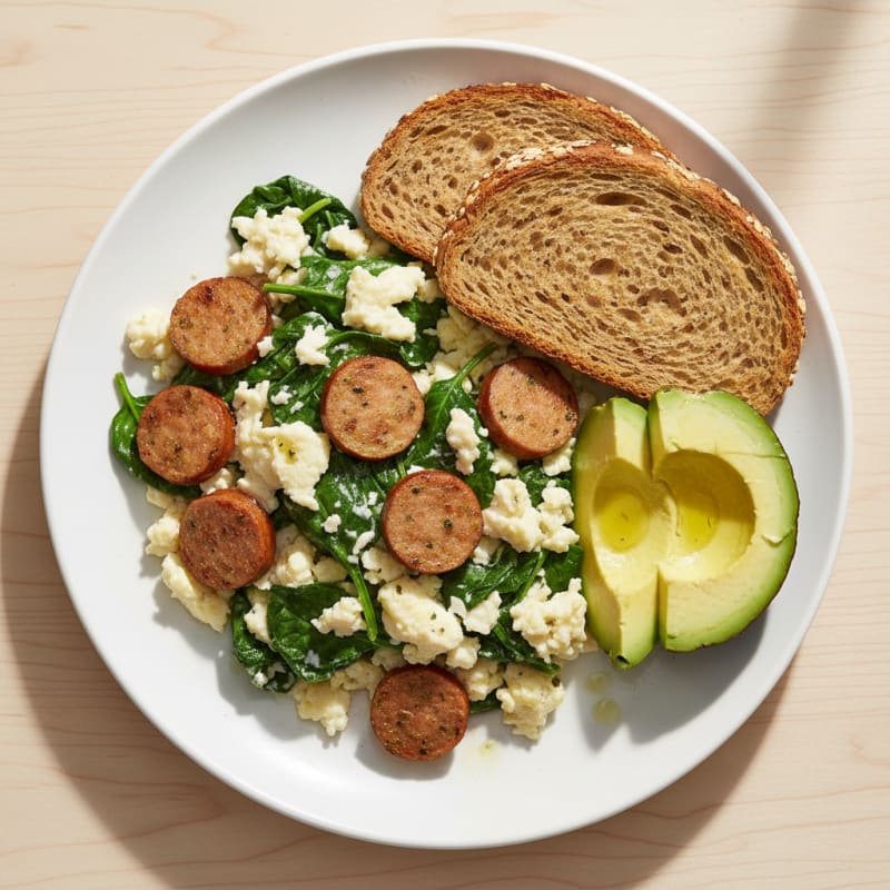 Egg White and Spinach Scramble with Turkey Sausage