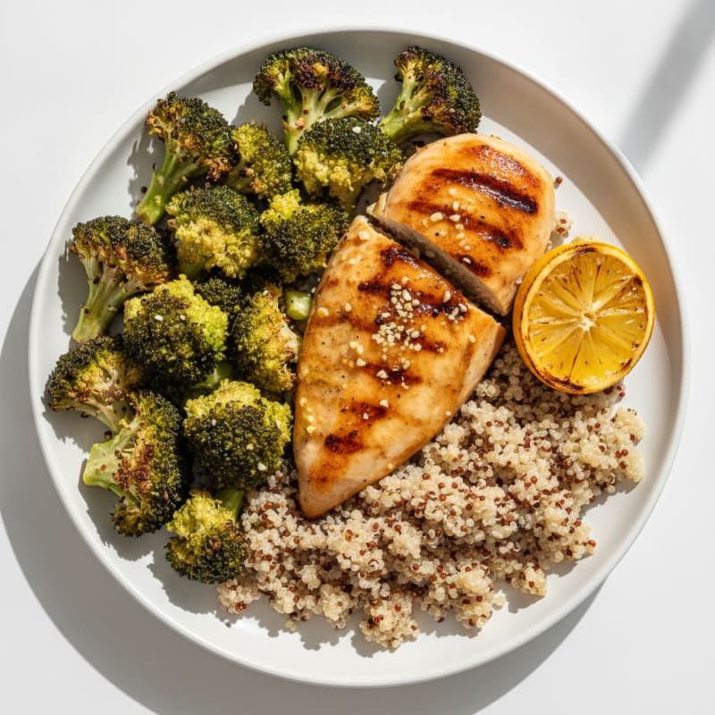 Grilled Chicken Breast with Roasted Broccoli and Quinoa