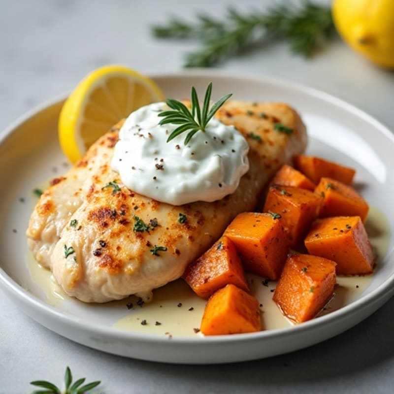 Creamy Lemon Herb Chicken with Roasted Sweet Potatoes