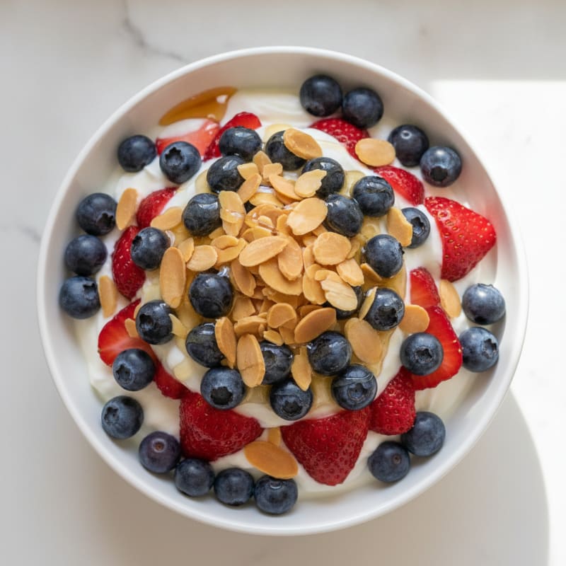 Greek Yogurt Parfait with Mixed Berries and Almonds