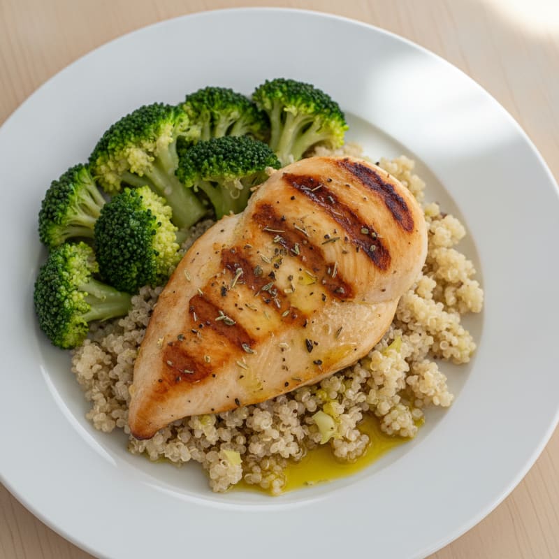 Grilled Chicken Breast with Quinoa and Steamed Broccoli