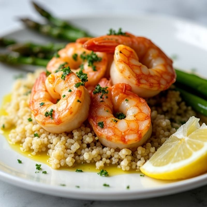 Lemon Herb Shrimp with Fluffy Quinoa and Roasted Asparagus
