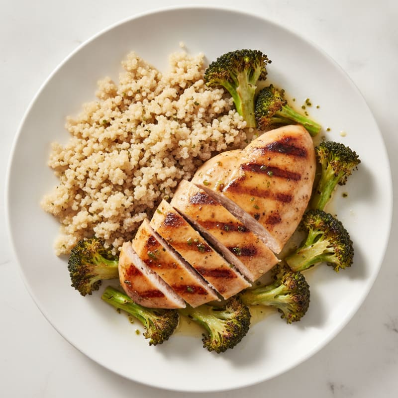Grilled Chicken Breast with Quinoa and Roasted Broccoli