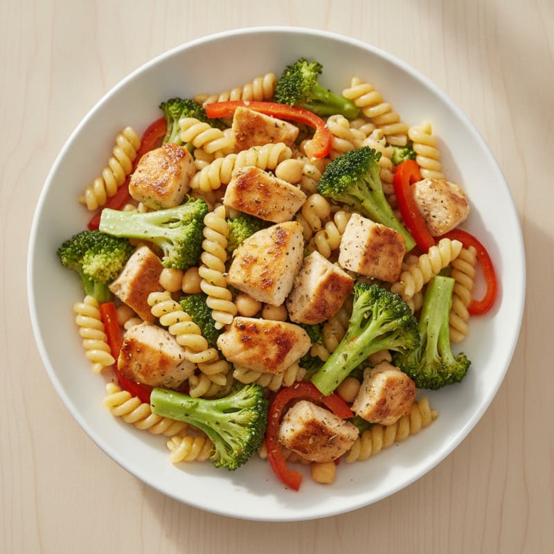 High-Protein Chicken and Chickpea Pasta Salad