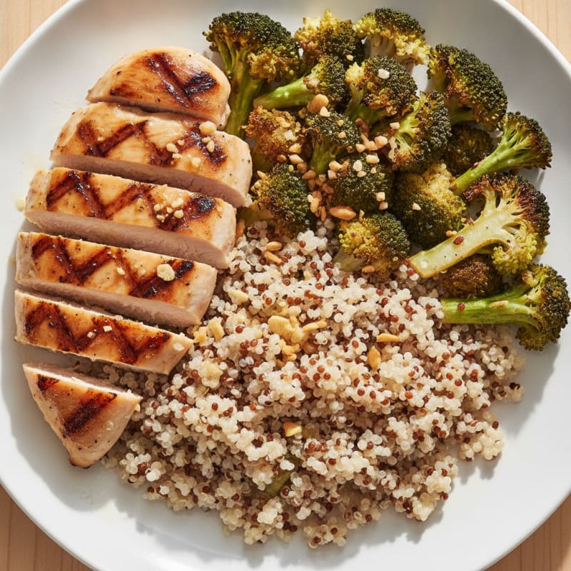 Grilled Chicken Breast with Quinoa and Roasted Broccoli