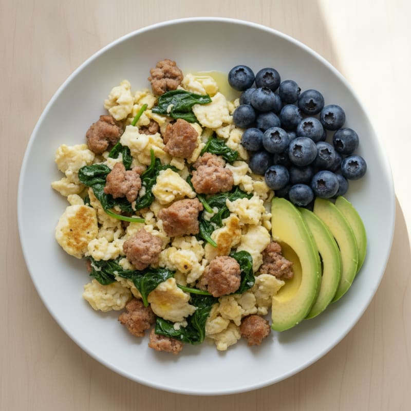 Egg White Scramble with Turkey Sausage and Spinach
