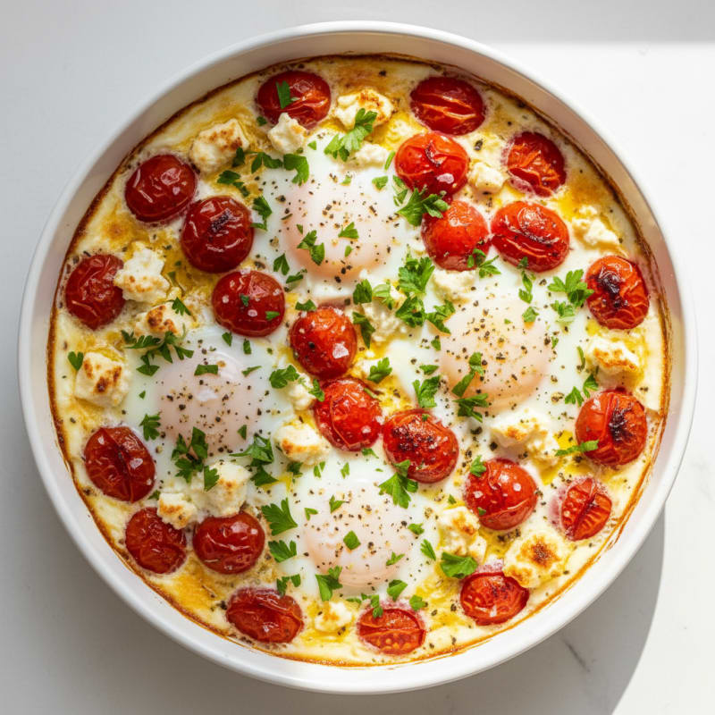 Baked Eggs with Roasted Tomatoes and Feta