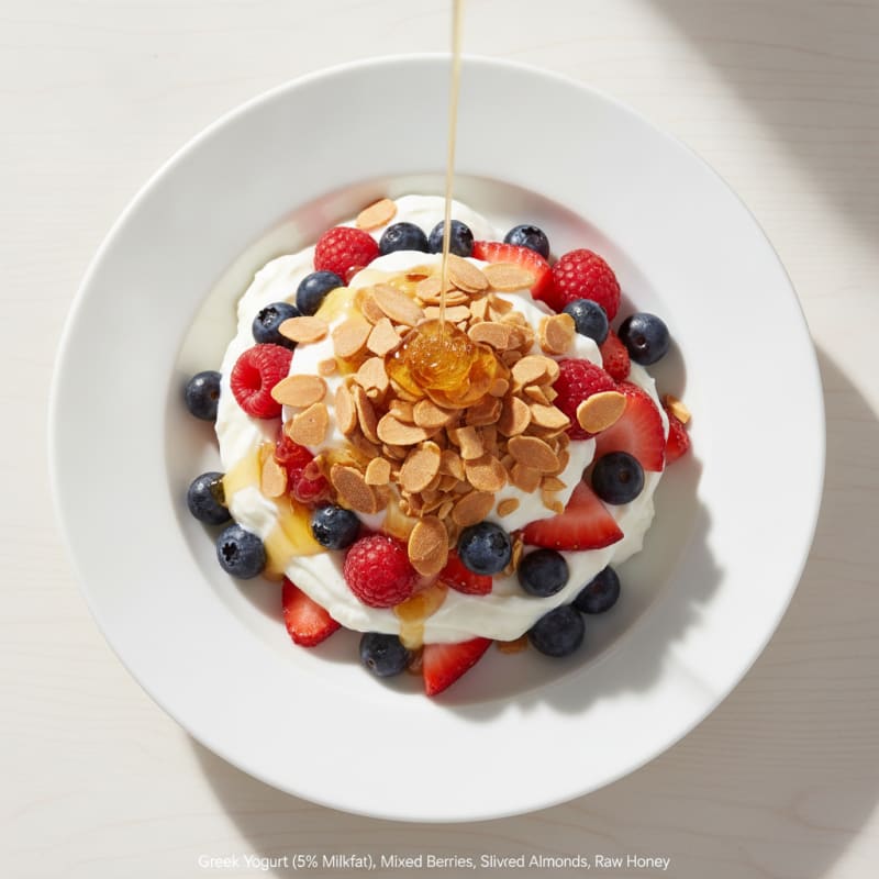 Greek Yogurt Parfait with Mixed Berries and Almond Crunch