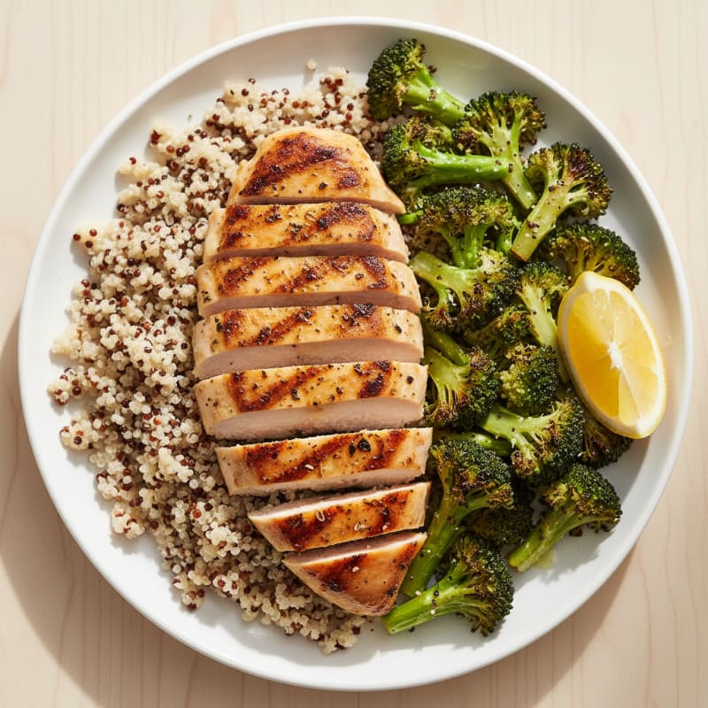 Grilled Chicken Breast with Quinoa and Roasted Broccoli