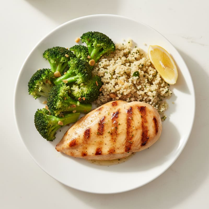 Grilled Chicken Breast with Quinoa and Steamed Broccoli