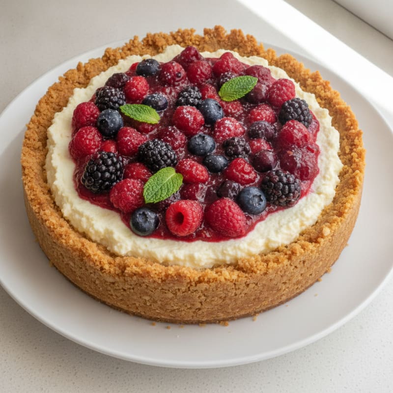 Greek Yogurt Protein Cheesecake with Mixed Berries