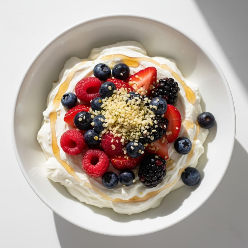 Greek Yogurt Protein Mousse with Mixed Berries
